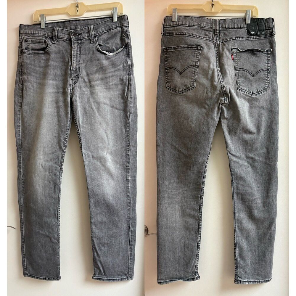 Levi’s 514 Slim Straight Gray Jeans 36x34 Mens Acid Wash Dark Grey Denim Pants